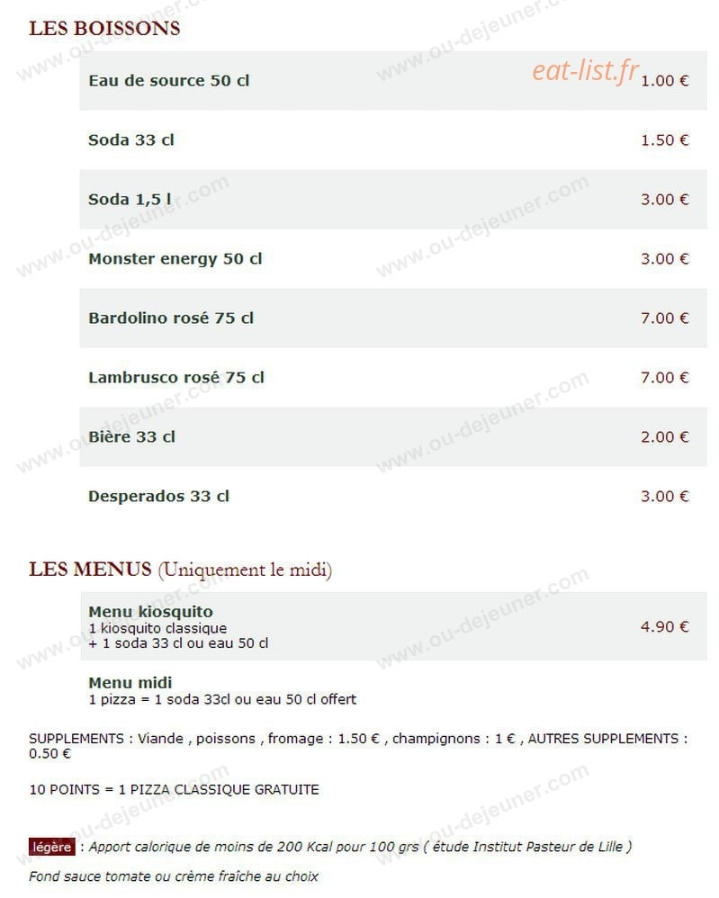 Le Kiosque à Pizzas — carte page 6