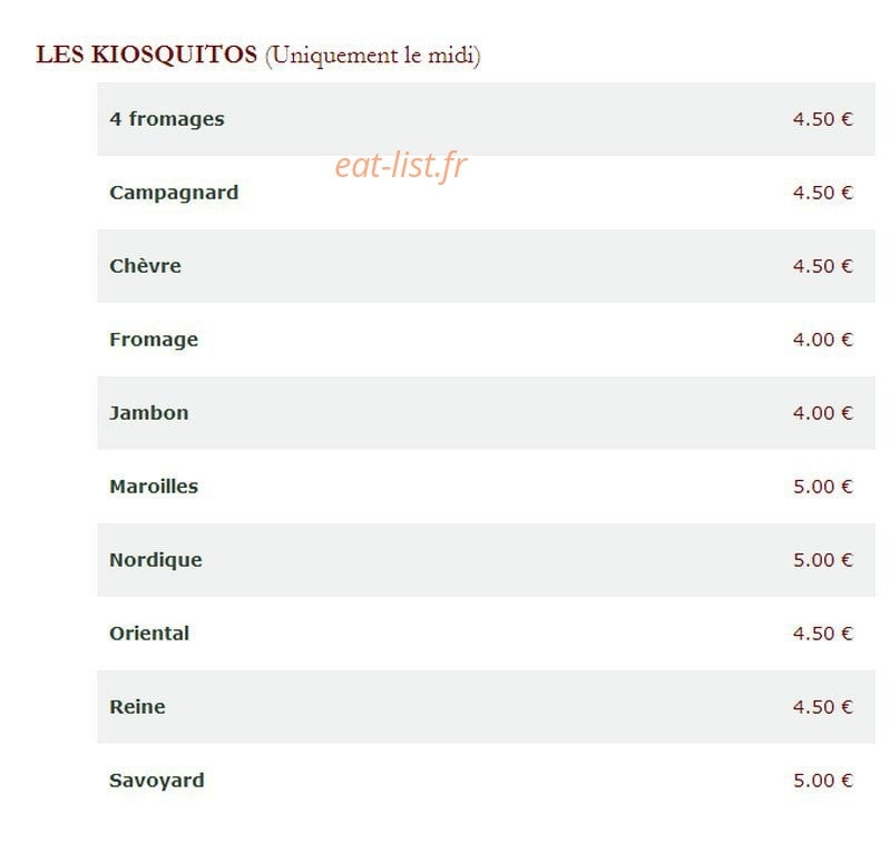 Le Kiosque à Pizzas — carte page 4