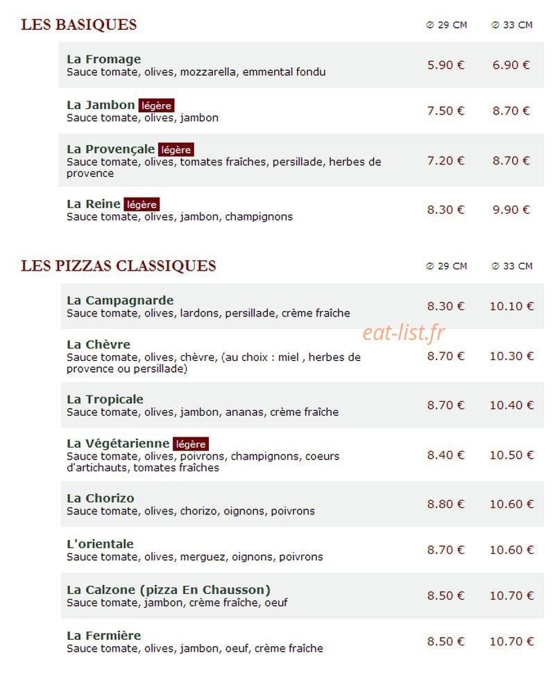 Le Kiosque à Pizzas — carte page 1