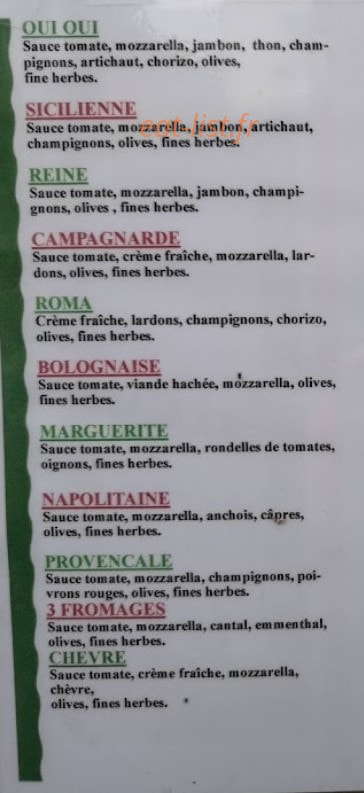 Pizz'Arif — carte page 1
