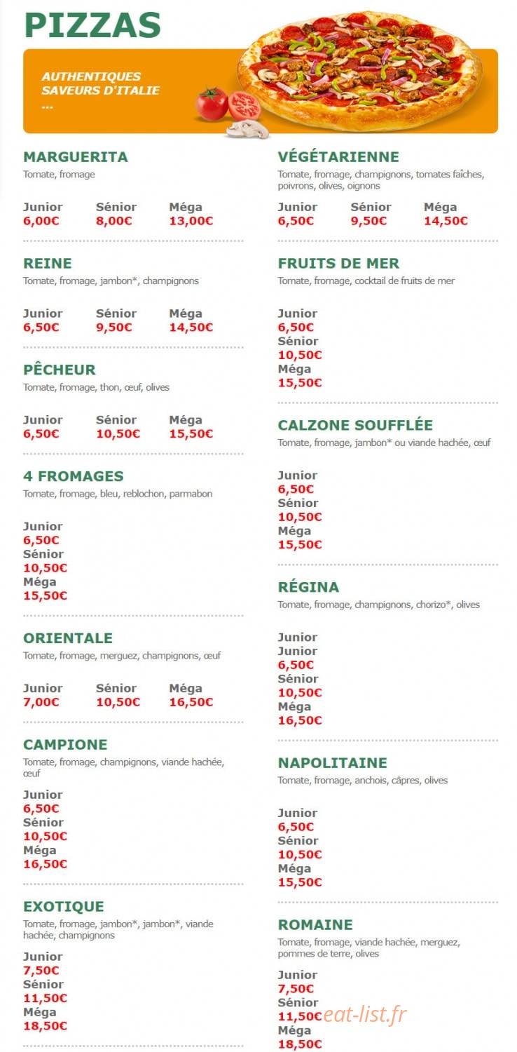 Pizza Tasty — carte page 1