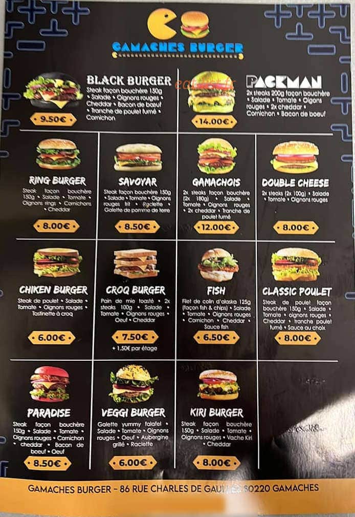 Gamaches burger — carte page 1