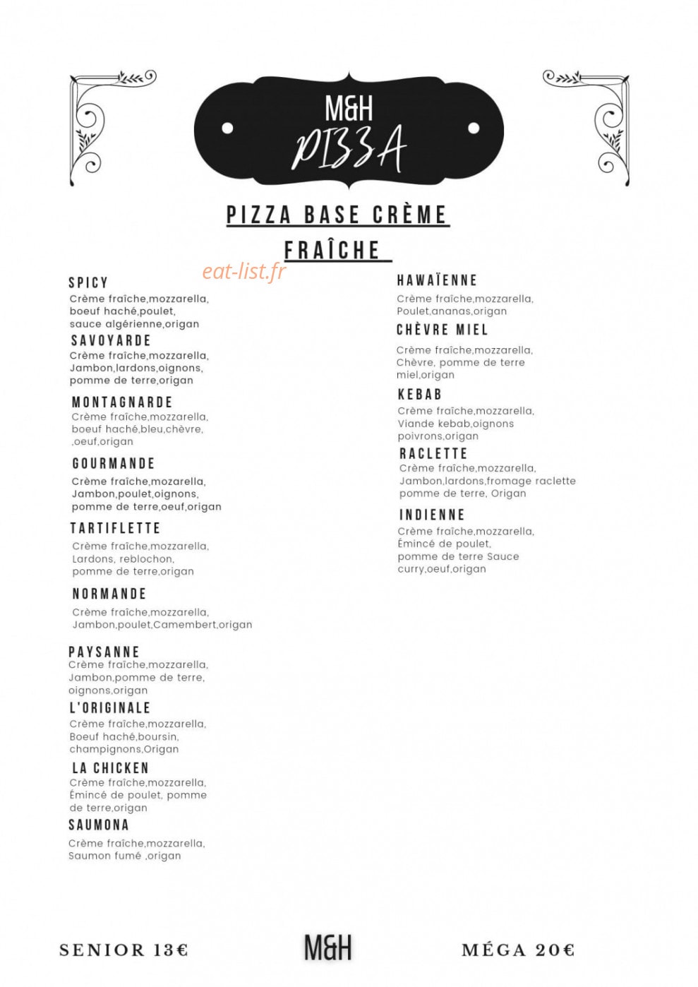 M&H Pizza — carte page 4