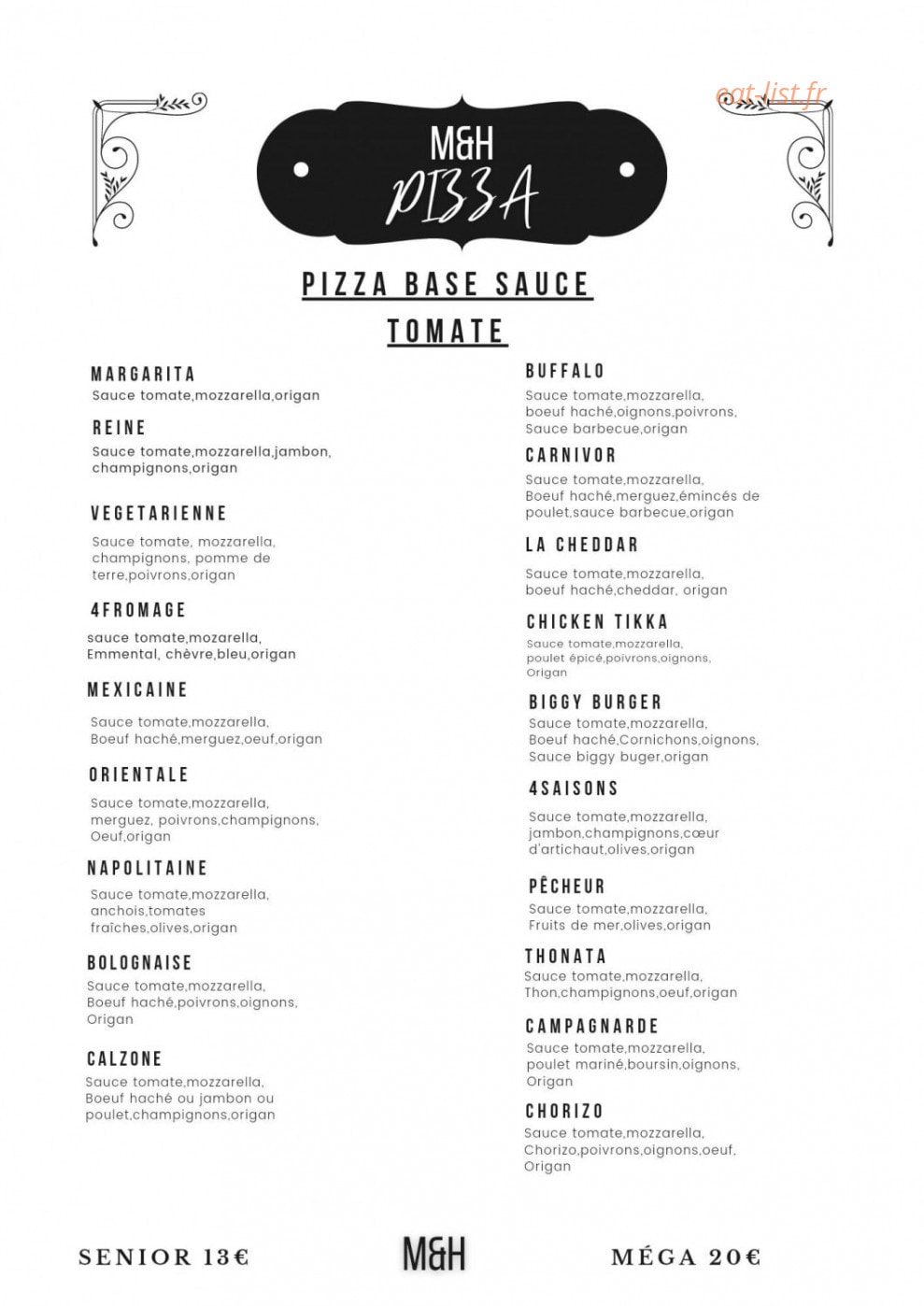 M&H Pizza — carte page 3