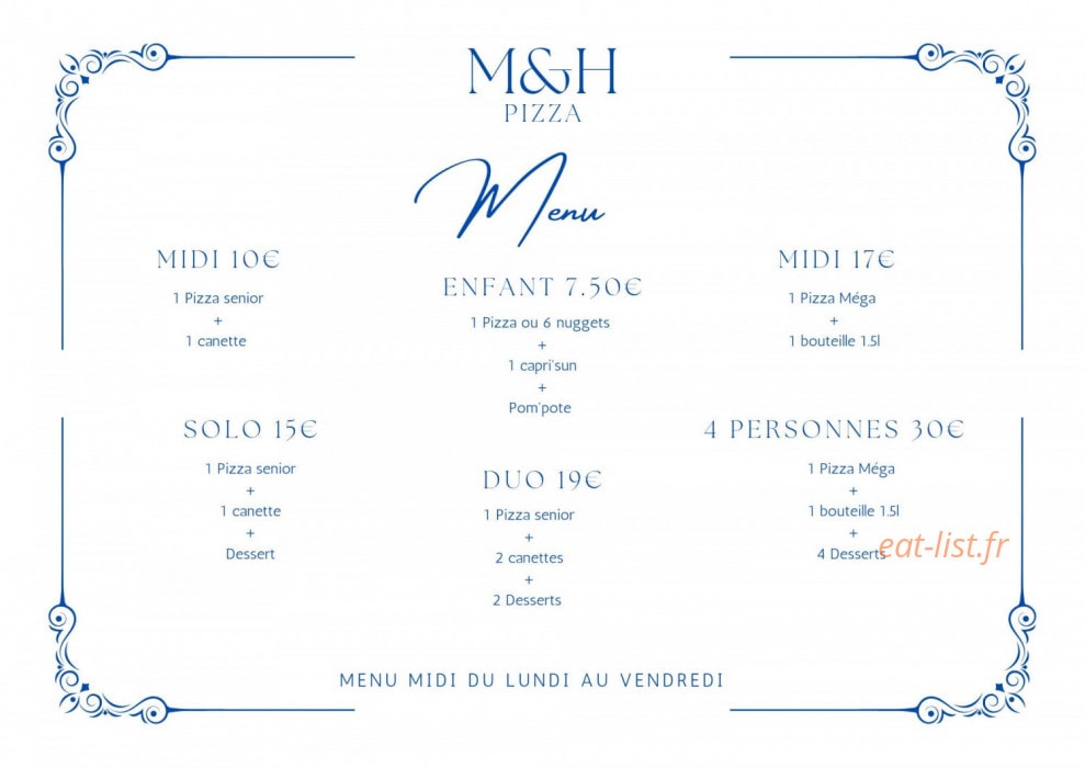 M&H Pizza — carte page 1