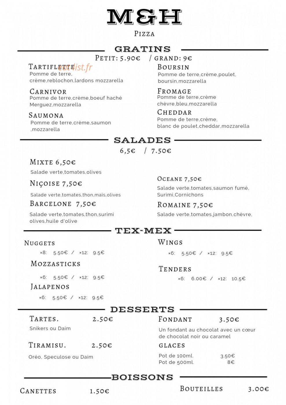 M&H Pizza — carte page 2