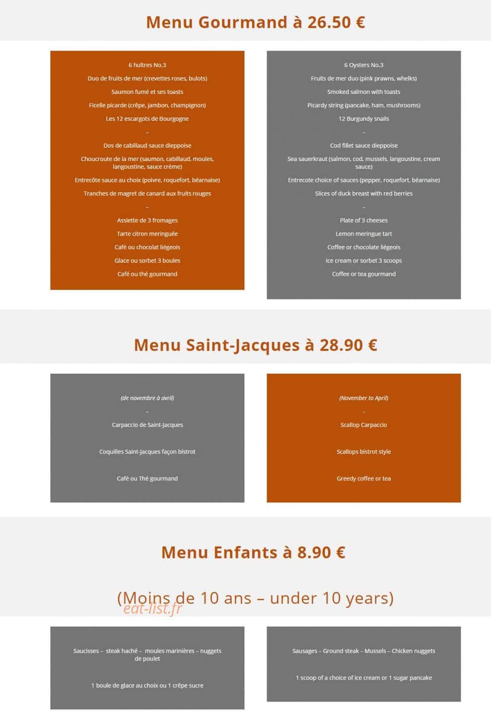 Bistrot de St Val — carte page 1