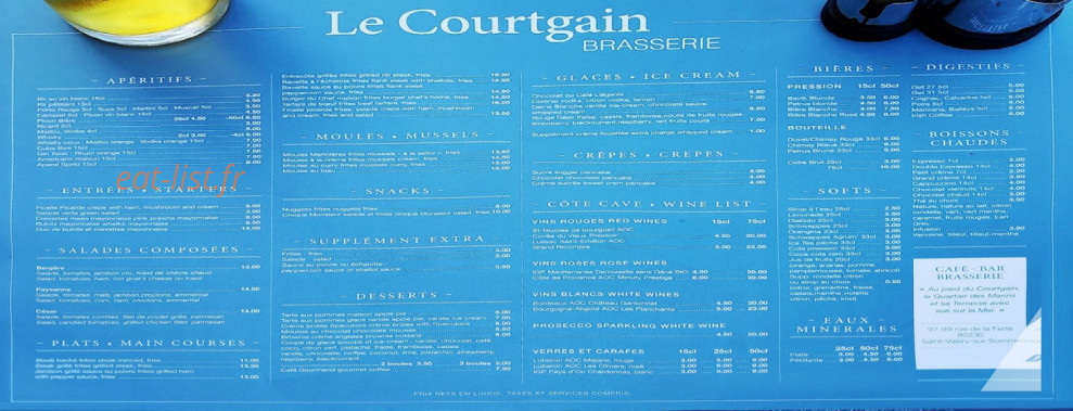 Carte et menu de Brasserie Le Courtgain à Saint Valery sur Somme — Les plats à la carte
