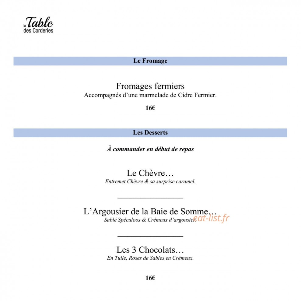 La Table des Corderies — carte page 5