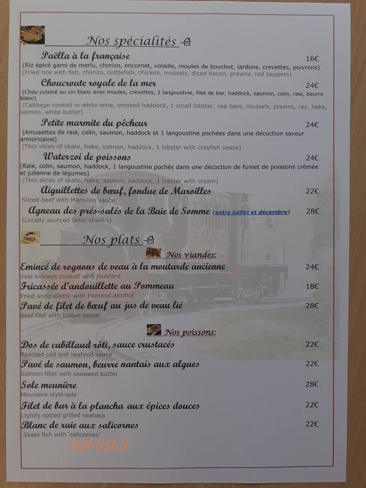 Carte et menu de Le Nicol's à Saint Valery sur Somme — Les spécialités et plats