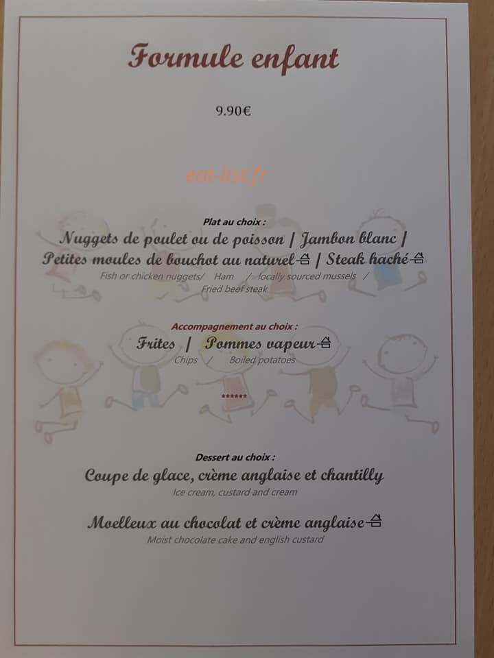 Carte et menu de Le Nicol's à Saint Valery sur Somme — Formule enfant