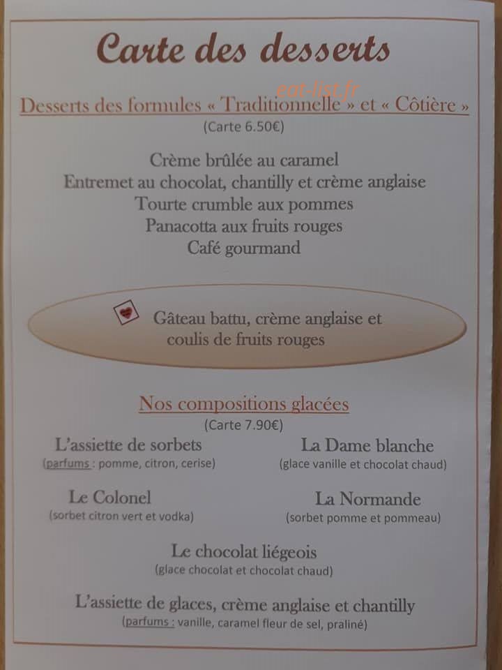 Carte et menu de Le Nicol's à Saint Valery sur Somme — Carte des desserts
