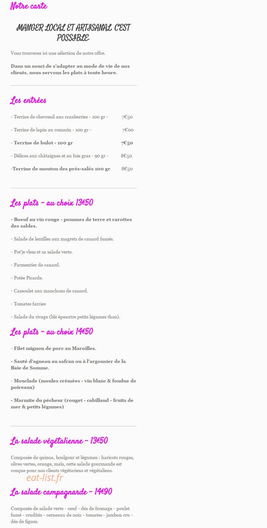 Les mets de l'Estran — carte page 1