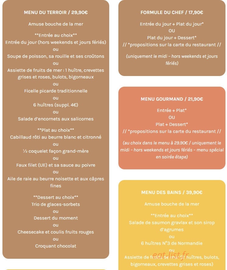 Restaurant Les Bains — carte page 1