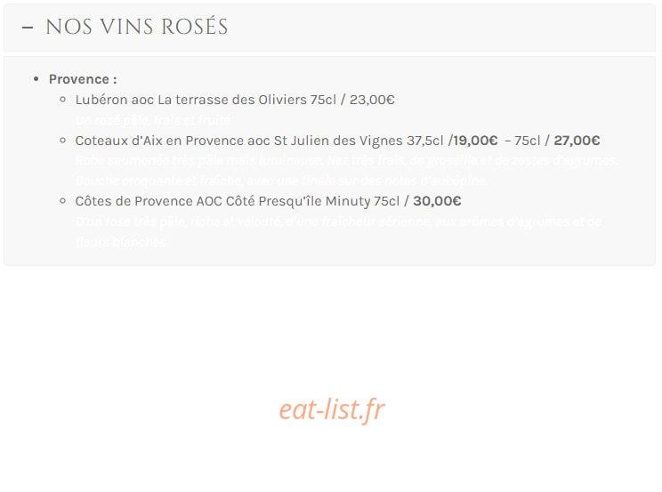 Restaurant Les Bains — carte page 15