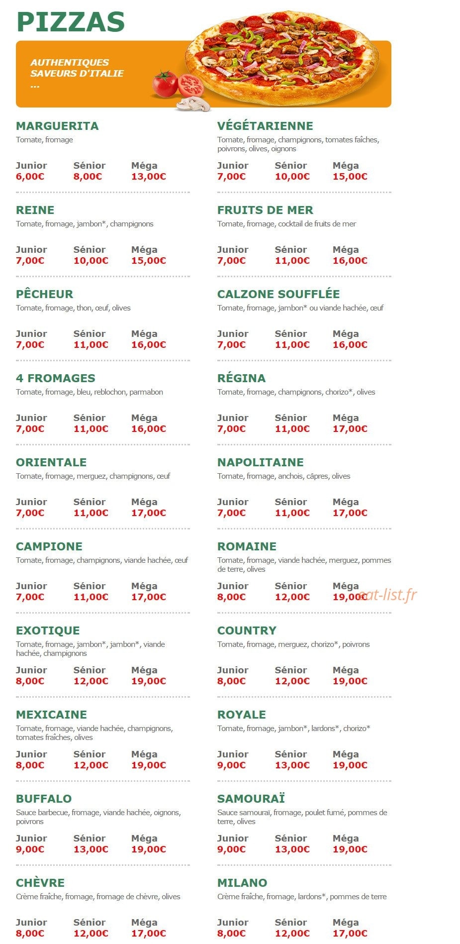 Pizza Tasty — carte page 1