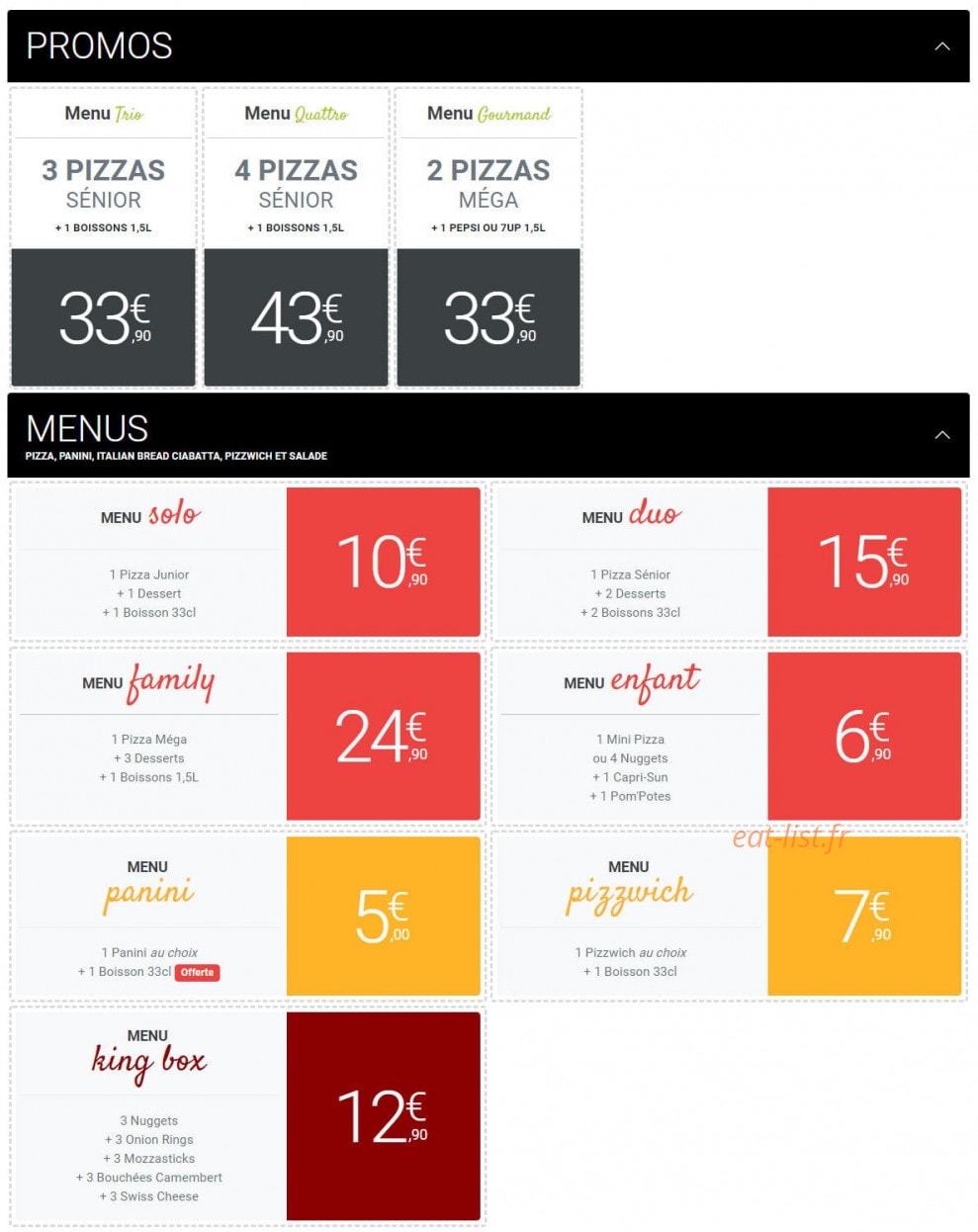 Pizza King — carte page 9