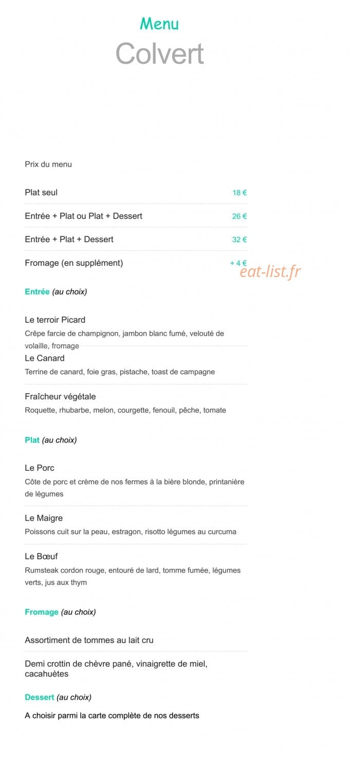 Hôtel Restaurant Du Canard — carte page 1