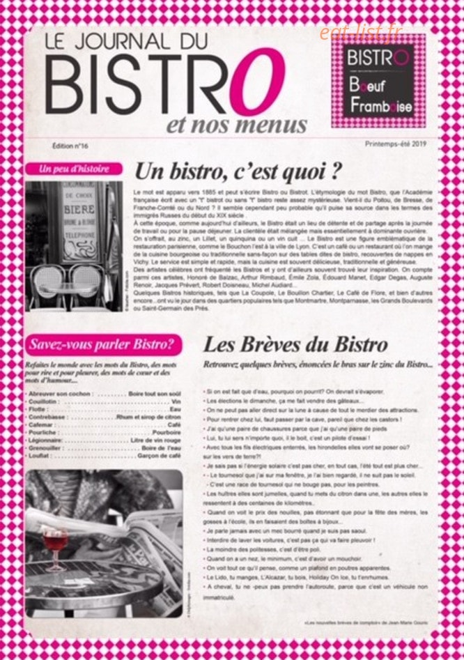 Bistro Boeuf Framboise — carte page 1