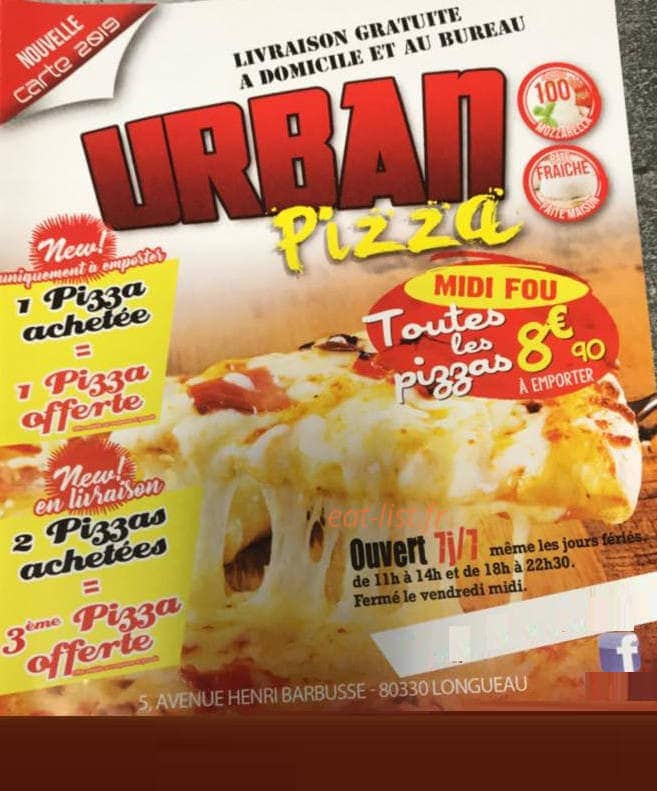 Urban Pizza — carte page 1