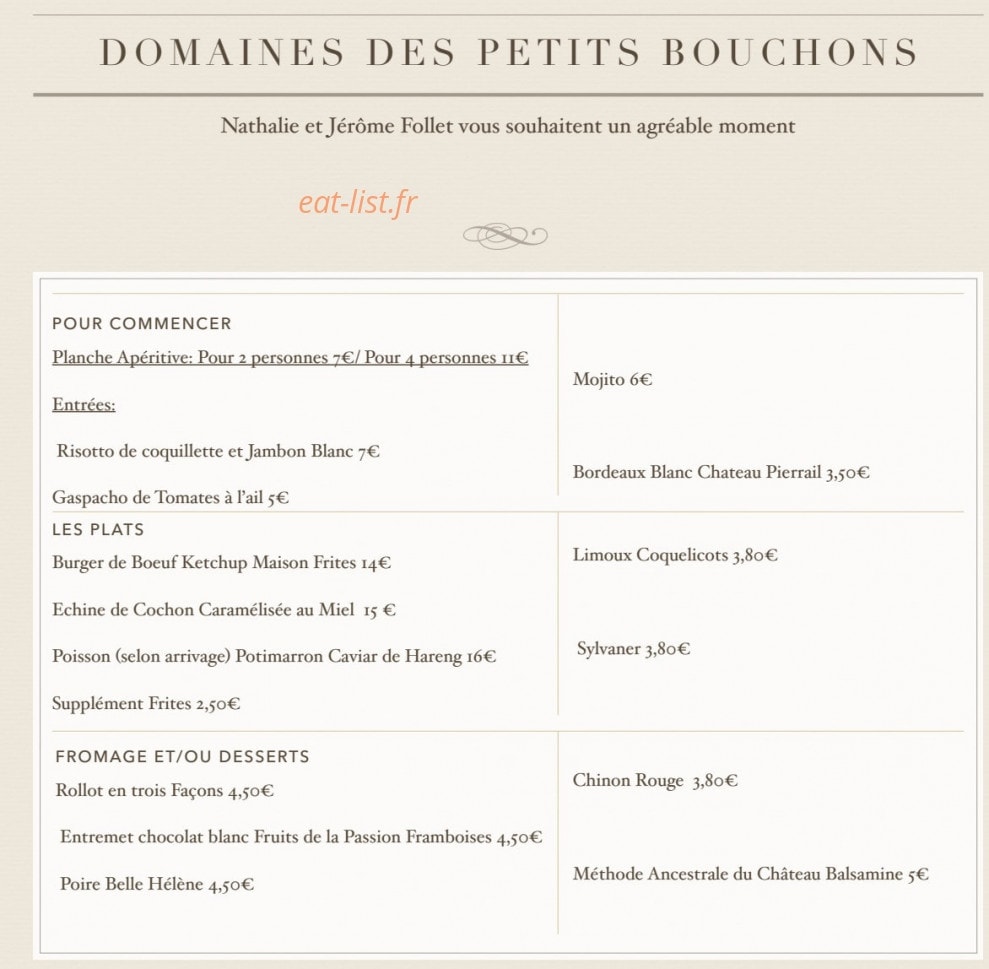 Domaine Des P'tits Bouchons — carte page 2