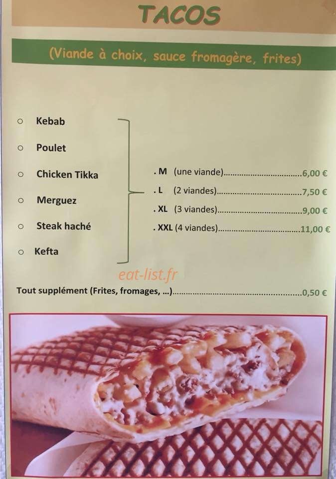 Le royal kebab — carte page 1