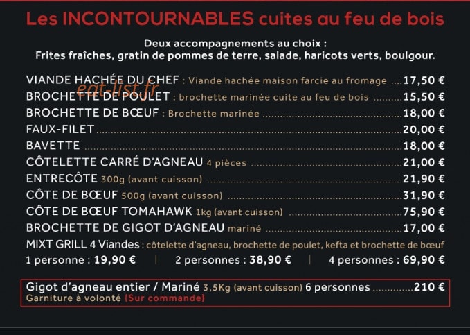 Carte et menu de SteakHouse à Villers Bretonneux — Les incontournables