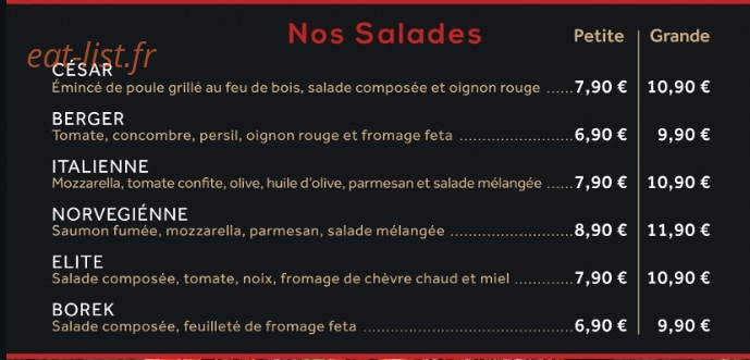 Carte et menu de SteakHouse à Villers Bretonneux — Les salades