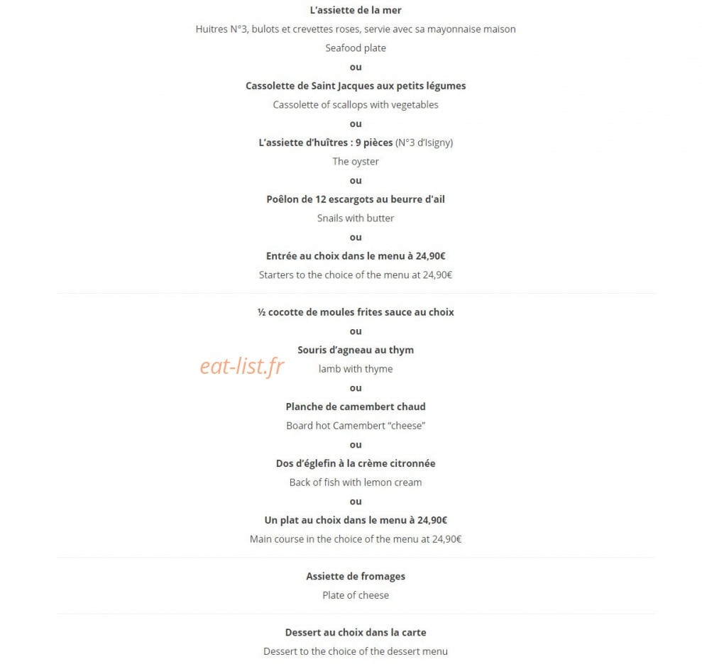 Carte et menu de Au Mytilus à Cayeux sur Mer — Menu à 33€