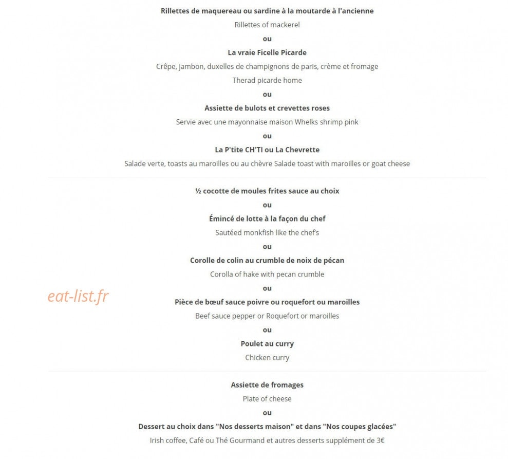 Carte et menu de Au Mytilus à Cayeux sur Mer — Menu à 24.9€