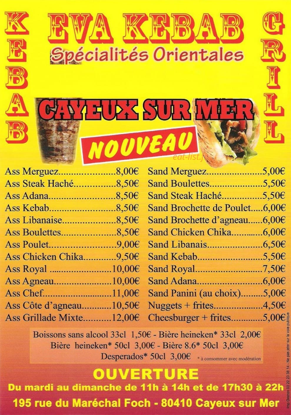 Cayeux Eva Kebab — carte page 1
