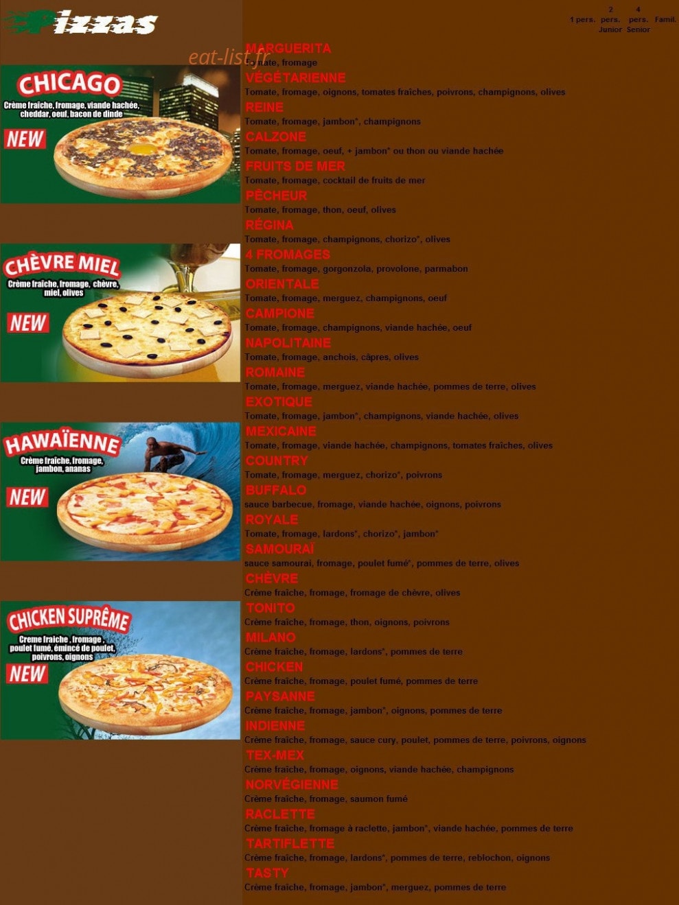 Pizza tasty — carte page 1