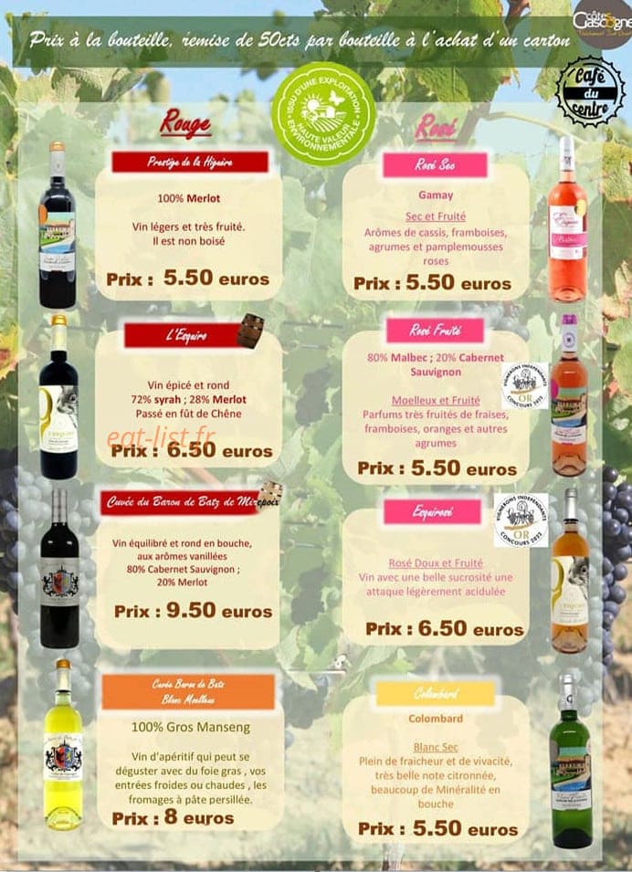 Cafe du centre — carte page 1