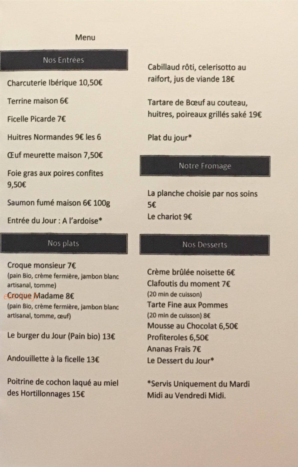 L'Auberge des hortillonnages — carte page 1