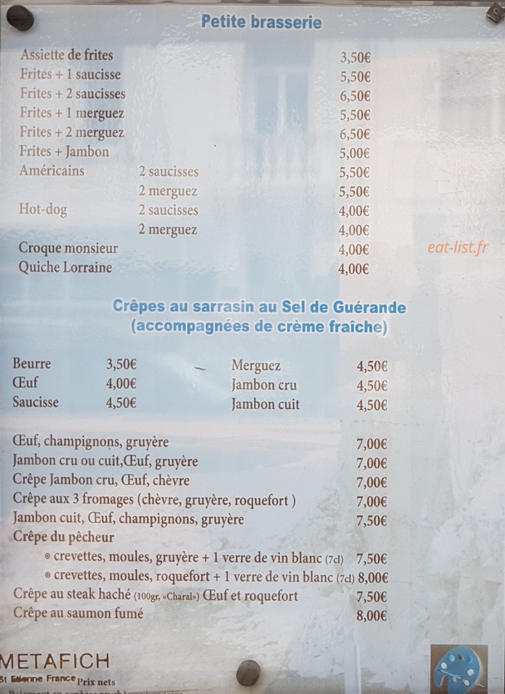Crêperie Fromager — carte page 1