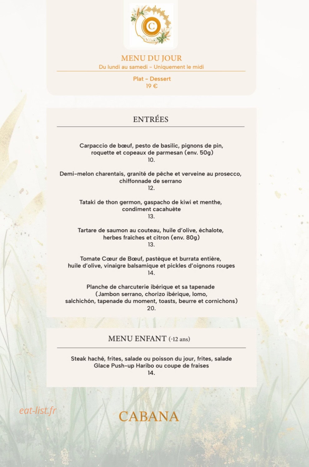 Cabana — carte page 3