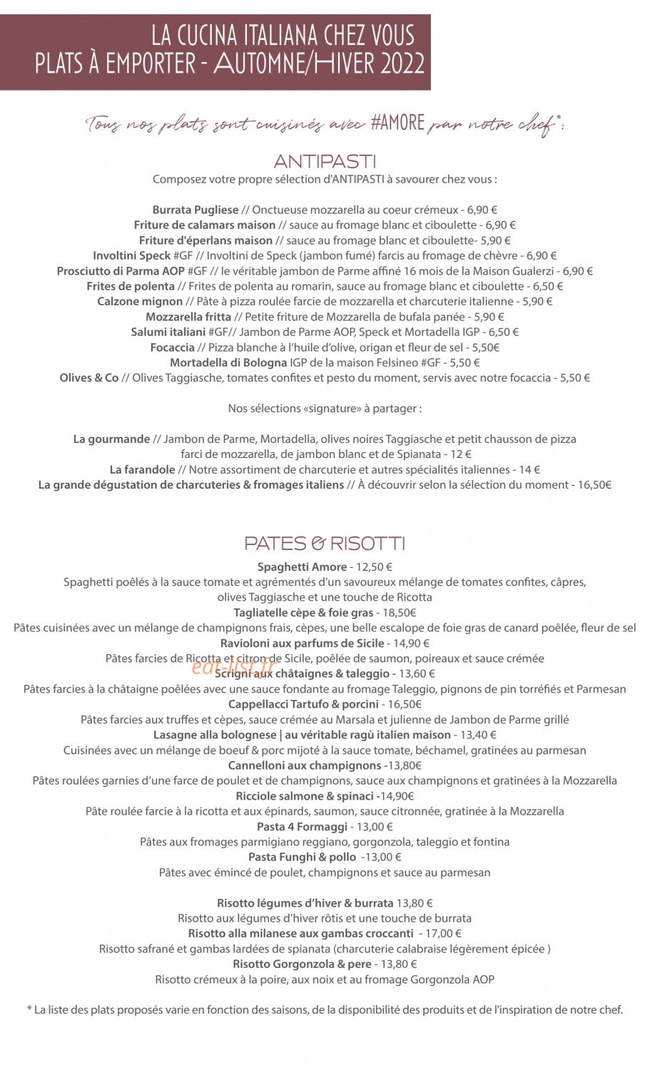 Il Ristorante — carte page 1