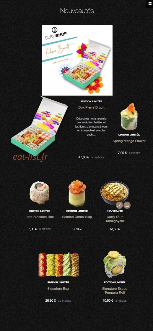 Sushi Shop — carte page 1