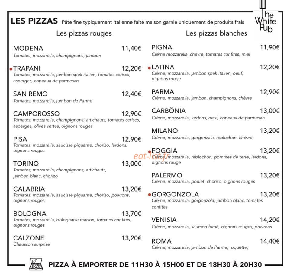The White Pub — carte page 1