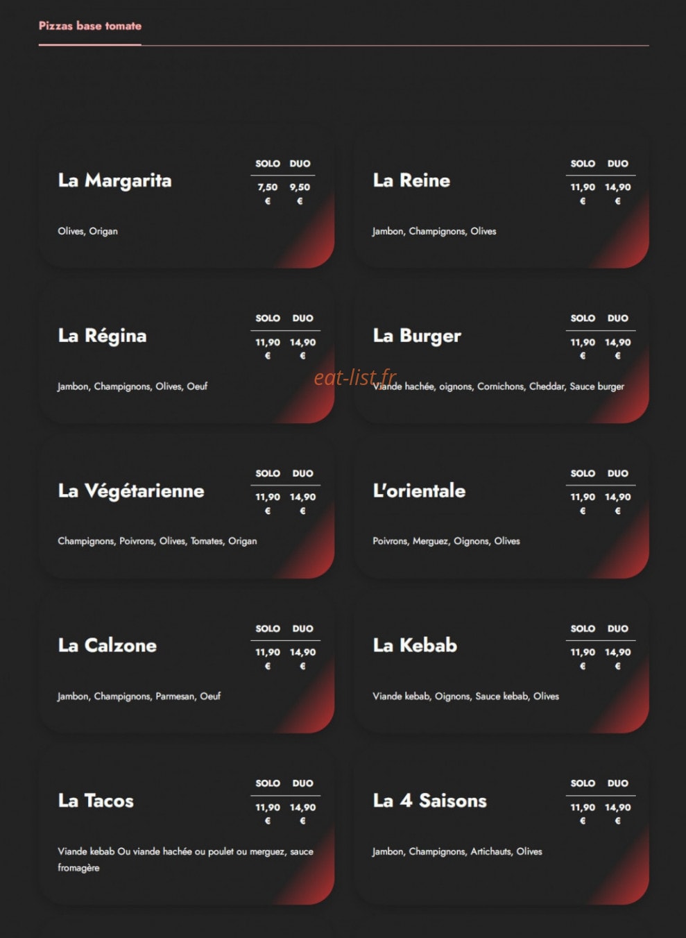 Best Pizza Original — carte page 1