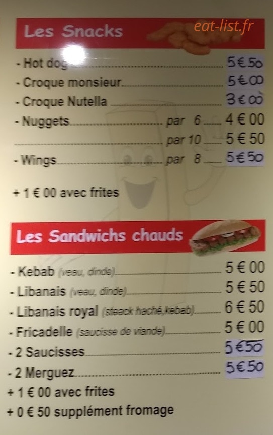 Sev La Frite — carte page 1