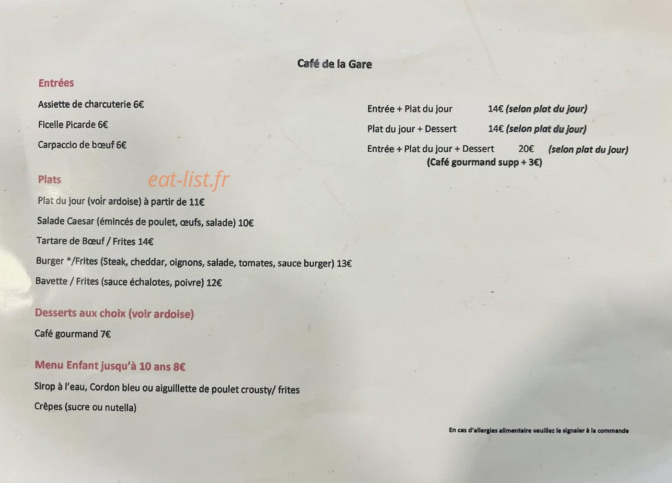 Café de la gare — carte page 1