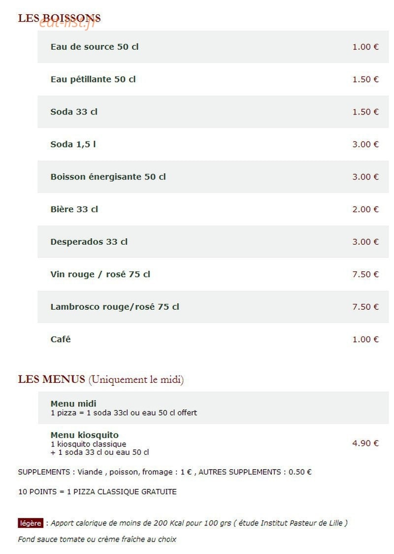 Le Kiosque à Pizzas — carte page 5