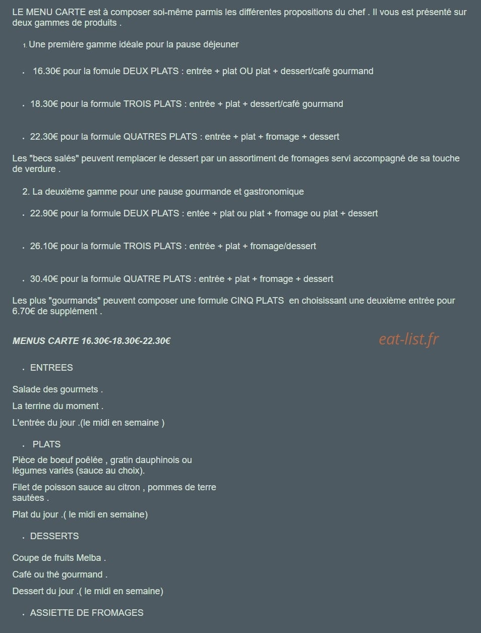 La Gare Aux Gourmets — carte page 2