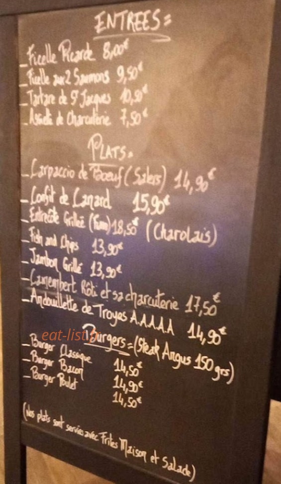 Le Bistrot des Saveurs — carte page 1