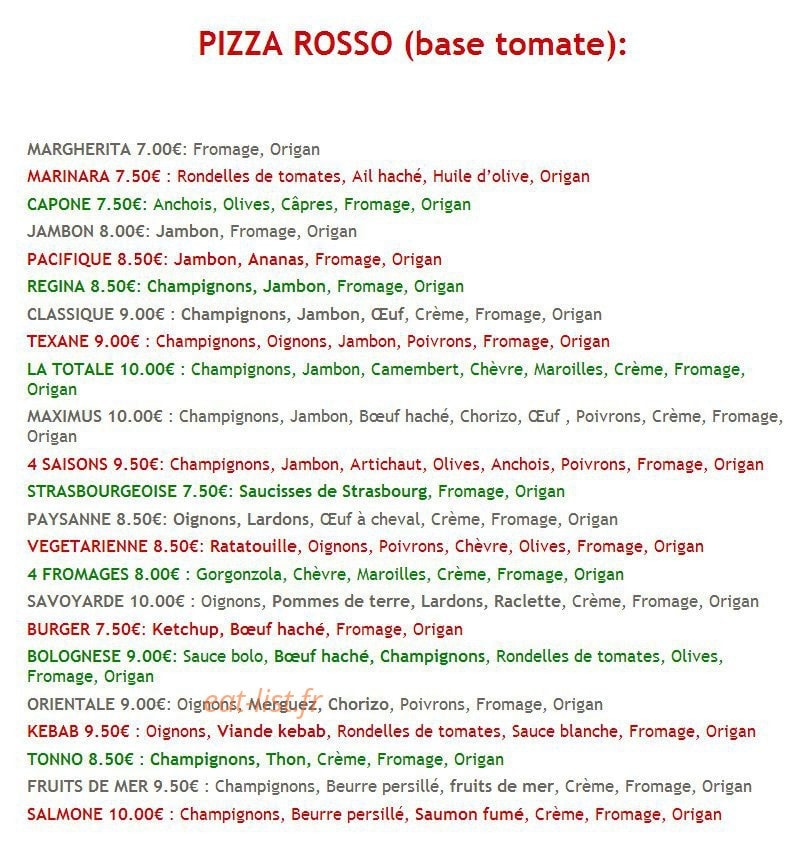 Pizza et plus — carte page 1