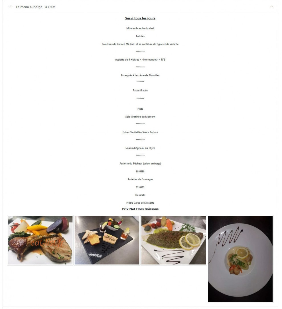Auberge De La Dune — carte page 2