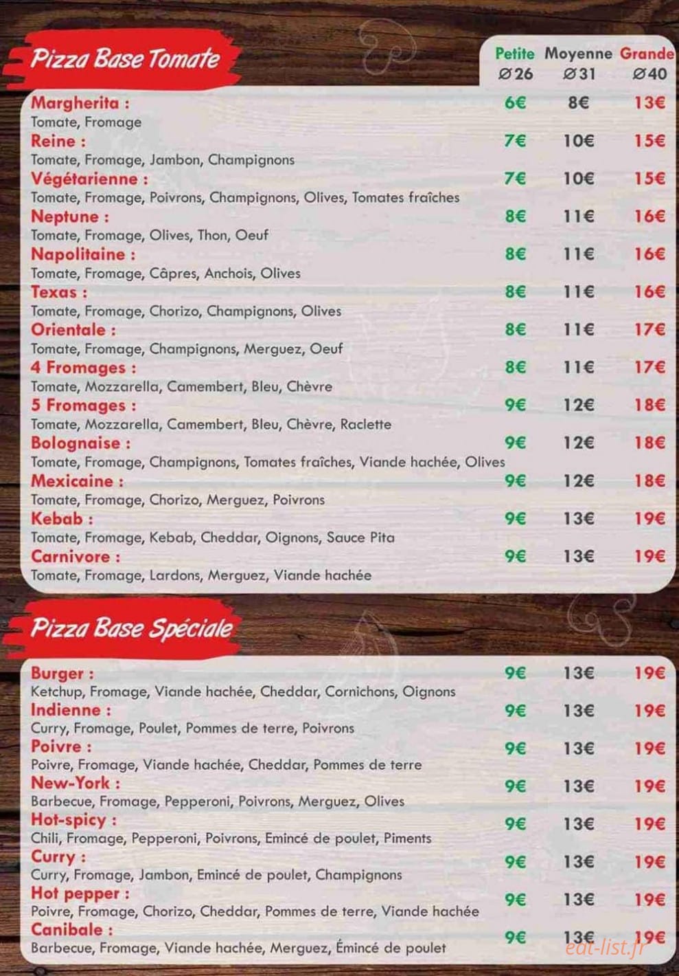 Pizz'appétit — carte page 2