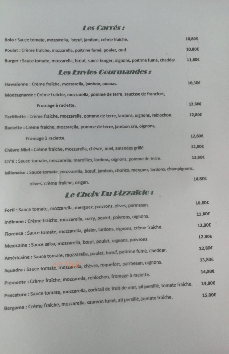 AL' Pizza — carte page 1