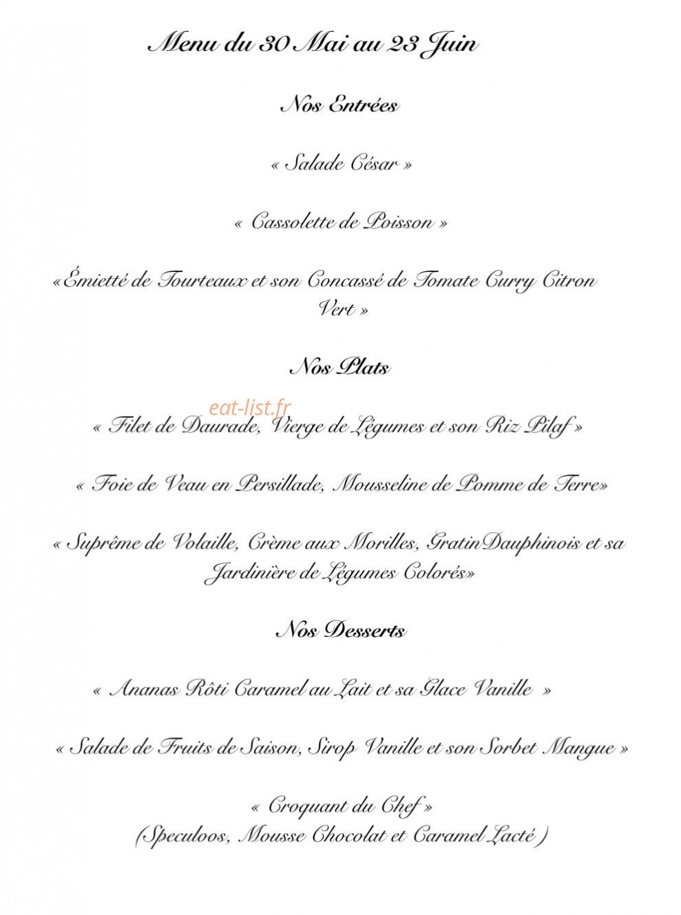 Carte et menu de Château de Gézaincourt à Gezaincourt — menu du 30 Mai au 23 juin